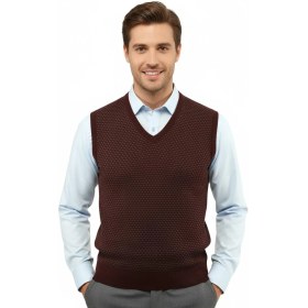 Resim Çizgi Triko Erkek V Yaka Süveter Çelik Örgü Regular Kalıp 5201h Bgl-st04842 Bordo 
