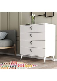 Resim 3614 VERSA-CE 4 ÇEKMECELİ AYAKLI ŞİFONYER BEYAZ 