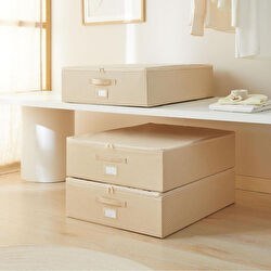 Resim 3'lü Büyük Boy Bej Balıksırtı Destekli Hurç Set 55 X 70 X 18 Cm 