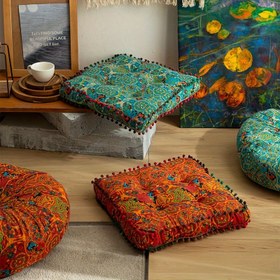 Resim 1 adet Bohem Tarzı Kare Kalınlaştırılmış Yastık - Solma Dirençli Polyester Liften Yapılmış Çok Fonksiyonlu Rahat Ev Dekoratif Yastık, Ponponlu 