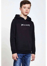 Resim Megadeth Logo Baskılı Unisex Çocuk Kapüşonlu Siyah Sweatshirt 