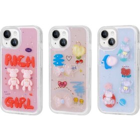 Resim Zeyline Apple Uyumlu iPhone 14 Kabartma Figürlü Parlak Zore Minimini Silikon Kapak-mor 