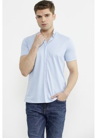 Resim Kısa Kol Slim Fit Penye Gömlek - Açık Mavi Açık Mavi 