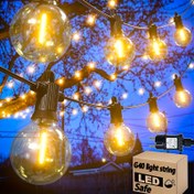 Resim XBATE 30.48/18.29/12.19/9.14/6.1 metre G40 Dize Işıkları, Tüm Hava Koşullarına Dayanıklı LED Vintage Edison Ampulleri ile Takılabilir Güç Kaynağı Patio Işıkları, Dış Mekan G40 Asılı Işıklar, Veranda, Kamp, Bistro, Kamp, Gazebo için Bağlanabilir Dış Mekan Işıkları Dizesi, Uzatılabilir, Güvenli ve Dokunulabilir 24V Düşük Gerilim 
