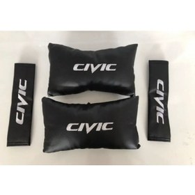 Resim Honda Civic Nakışlı Deri 1 Çift Boyun Yastık Ve 1 Çift Kemer Pedi 