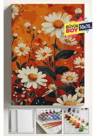 Resim Sayılarla Boyama Seti Numaralı Tuval Fırça Boya Dahil Kasnaklı Set 50x70 Cm - Kırmızı Papatyalar 
