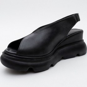 Resim Luvishoes Sam Siyah Cilt Hakiki Deri Kadın Dolgu Topuk Sandalet Siyah Deri 