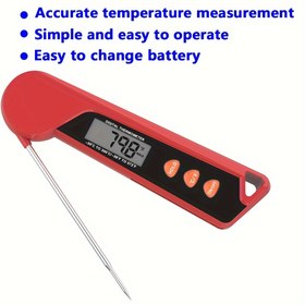 Resim 1 adet Dijital Et Termometresi - Hassas Sıcaklık Ölçümü, Basit ve Kullanımı Kolay, Pil ile Çalışır (AAA Dahil Değil), BBQ, Izgara, Fırın, Kızartma Tenceresi, Anında Okuma Termometresi, Şık Tasarım, Dayanıklı Yapı 