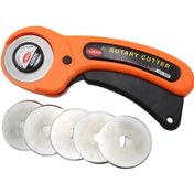 Resim 5 adet Bıçak + Yuvarlak Rulo Bıçak 45mm Turuncu Kumaş Kesme Aracı, Kumaş Kesme Rulo Kesici, Kumaş Deri El Sanatları Tekerlek Kesici Saplı Rulo Bıçak Döner Kesici Aracı 