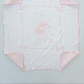 Resim %100 Pamuklu Triko Kız Bebek Battaniyesi - Pembe & Kuzu Desenli Bebek Arabası Örtüsü Pembe 