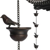 Resim Antika Metal Kuş Yağmur Zinciri Rüzgar Çanı - Karga Figürü ve Çoklu Kuş Oturma Yerleri ile Dekoratif Bahçe Heykeli, Dış Mekan Verandası, Bahçe veya Çatıya, Dış Mekan Kuş Dekoru 