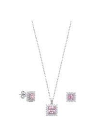 Resim Oya Silver Kare Işıltılı Pembe Kuvars Tek Taşlı Gümüş Set Takım Oysy261 