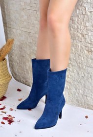 Resim Fox Shoes Lacivert Süet Ince Topuklu Kadın Bot L404891302 