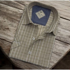 Resim Pamuklu Linen Kumaş Kısa Kollu Erkek Gömlek Regular Kalıp -9725 Koyu Vizon 