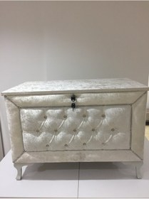 Resim Çeyiz Sandık Kapitone Model 3lü Set Krem Kadife Kumaş İçi Kırmızı Tela Kutu Sevk El Yapım 