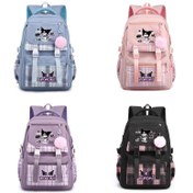 Resim Sanrio Kurumi Baskılı Sırt Çantası | Ayarlanabilir Omuz Askılı ve Ponpon Süslemeli Hafif Naylon | Çok Renkli Ekose Desen, Pembe, Mavi, Siyah, Fermuarlı Kapatma | Günlük Kullanım ve Seyahat için Uygun Rahat Çanta, Sevimli Sırt Çantası | Şık Kareli Desen Paketi 