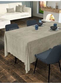 Resim Kadife Dokulu Keten Renk Masa Örtüsü Kum Bejı 