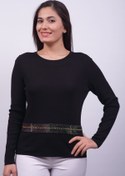 Resim Sude Kadın Ithal Boncuk Işlemeli Uzun Kol El Işi Siyah Triko Bluz 2582 