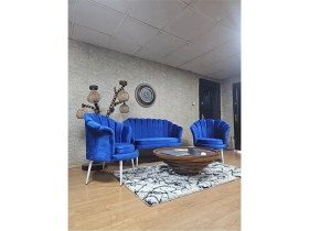 Resim Istiridye Takım Beyaz Boyalı Sivriltme Ayak Çay Seti Koltuk Takımı Mavi Renk 110 x 48 Boyut/ebat 