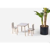 Resim Montessori Çocuk Çalışma Aktivite Masası Ve 2 Sandalye Set Bunny Beyaz Ahşap 