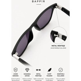 Resim Bappir Lens Kırmızı Detaylı Siyah Wayfarer Erkek Güneş Gözlüğü 