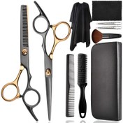 Resim 10 Adet / Set Saç Kesme Makası Seti, Paslanmaz Çelik Kuaförlük Makas Seti, Berber Ev Kullanımı Için Profesyonel Saç Kesme İnceltme Makasları 