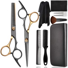 Resim 10 Adet / Set Saç Kesme Makası Seti, Paslanmaz Çelik Kuaförlük Makas Seti, Berber Ev Kullanımı Için Profesyonel Saç Kesme İnceltme Makasları 