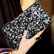 Resim Kadınlar için Sequin Clutch Cüzdan, Rahat Naylon Fermuar Kapanışı, Ayarlanabilir Askı ile Hafif, Beyaz Sequinlerle Siyah, Telefon, Nakit ve Bilek Aksesuarı için Büyük Kapasiteli, Telefon Cüzdanı | Sequin El Çantası | Polyester Çizgi 