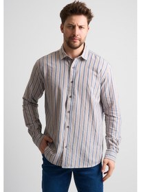 Resim Alexandergardı Çizgili Uzun Kollu Erkek Keten Gömlek Eg-1866 Taş 