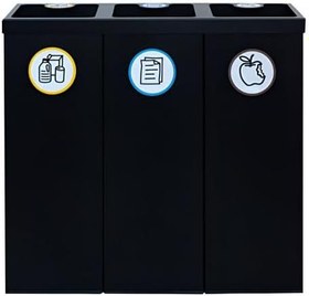 Resim Metal 3'Lü Geri Dönüşüm Sıfır Atık Kutusu Elektrostatik Toz Boyalı (Plastik-Kağıt-Organik) (Siyah) 