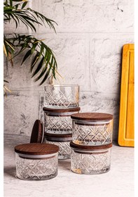 Resim Snippy Milla 6'lı Ahşap Vakumlu Kapaklı Cam Kahvaltılık Ahşap - Şeffaf 