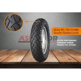 Resim Anlaş 90 / 90-12 Mb-80 Scooter Tubeless Lastik 90 90 12 4 Mevsim 