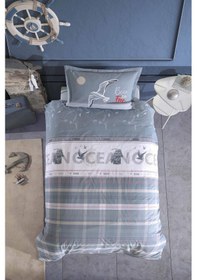 Resim Clasy %100 Pamuk Tek Kişilik Nevresim Takımı Ocean V1 Mavi Mavi 