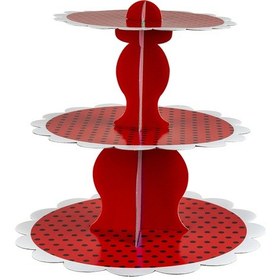 Resim Cup Cake Standı - Doğum Günü - Üç Katlı - 30x27x22Cm - Kırmızı 