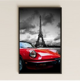 Resim Paris Eyfel Ve Kırmızı Klasik Araba Temalı Şeffaf Pleksi Tablo 