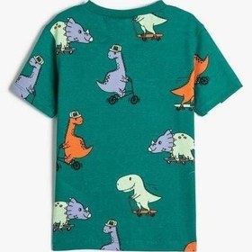 Resim Koton Erkek Bebek Tişört Kısa Kollu Bisiklet Yaka Dinozor Grafik Baskılı Pamuklu Yeşil 