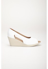 Resim Dilimler Ayakkabı Dolgu Taban Burun Açık Pencereli Ortopedik Suni Deri Beyaz Kadın Dolgu Topuk Ayakkabı-2787-beyaz Beyaz 