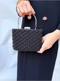 Resim Çanta Trend Kadın Taşlı El ve Uzun Zincir Askılı Kova Model Abiye Çanta ( Düğün Nişan Nikah Balo Mezuniyet ) 