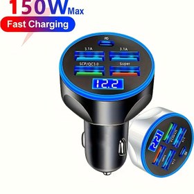 Resim 150W Süper Hızlı Şarj Araba Şarj Cihazı, 5'ten 1'e Adaptör ile 4 USB Girişi + PD Cep Telefonu Şarj Cihazı, Akıllı Telefonlar ve Tabletler için Çoklu Girişli USB Araba Şarj Aksesuarı, for Honda, for Ford, for Peugeot, for Isuzu, Mater, for Lexus için, Pil Olmadan 
