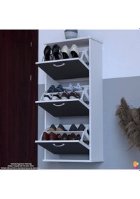 Resim Modilayn Varbi Asma Kapı Önü 52x 115x 26 Cm Lik 3 Düşer Kapak 6 Göz Bölmeli Ayakkabılık Antrasit - Beyaz 