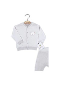 Resim Çizgili Bear Hırkalı % 100 Pamuk Erkek Bebek Takım Toprak 