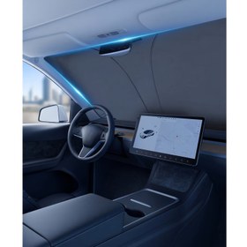Resim For Tesla Model 3/Y Rüzgarlık Güneşlik, Yansıtıcı Polyester Isı ve Güneş Engelleyici, Katlanabilir Araba Pencere Güneşlik, Arka Görüş Aynası Kesimi, Solmaya Dayanıklı Güneşlik Perdesi, for Tesla 3/Y Aksesuarları için 