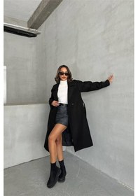 Resim Dip Moda Kadın Astarlı Siyah İthal Kaşe Kaban Dpnbg048 Siyah 