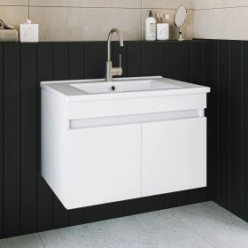 Resim Alfa Banyo Viola Beyaz 65 cm Mdf Hazır Kurulu Aynalı Banyo Dolabı (Lavabolu) 