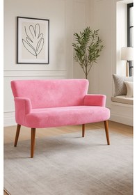 Resim Roma Modern İkili Koltuk - Welsoft Yumuşak Kumaş - Ahşap Ceviz Renk Ayak - Pembe Pembe 