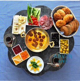 Resim Arvenlive Mermer Desenli Ahşap Katlanabilir Papatya Yer Sofrası (467864063) 