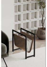 Resim Coral Koltuk Yanı Dergilik , Gazetelik , Kitaplık, Siyah Metal - Kahverengi Deri 