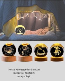 Resim Yunus Figürlü Led Kristal Küre Ahşap Standlı Dekoratif Gece Lamba 