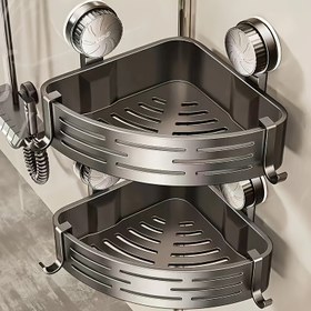 Resim Yerden Tasarruflu Emme Kupası Banyo Rafı - Matkap Gerektirmez, Ağır Hizmet Tipi Üçgen Raf, saç tokası ile Banyo ve Tuvalet Duvarları/Arabalar için Uygun, Çok Fonksiyonlu Depolama Organizatörü 
