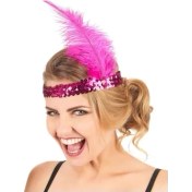 Resim Fuşya Renk Çarliston Saç Bandı 